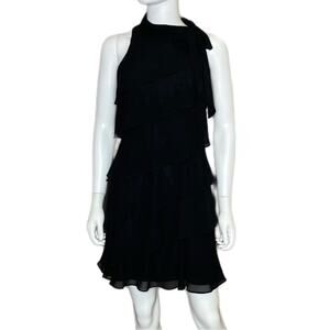 White House Black Market Ruffled Tiered Solid Black Dress Women’s Sz 0